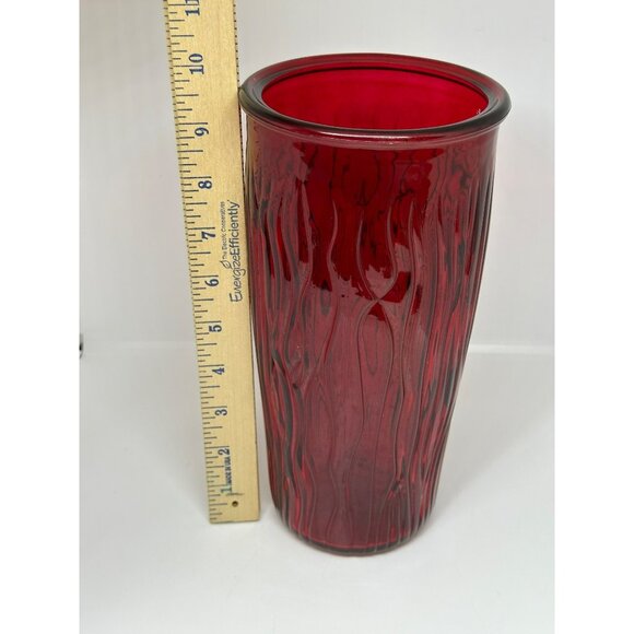 VTG Ruby Red Art Patterned Glass Vase 9.5" Bark Textured MCM Home Accent Decor - Picture 6 of 7